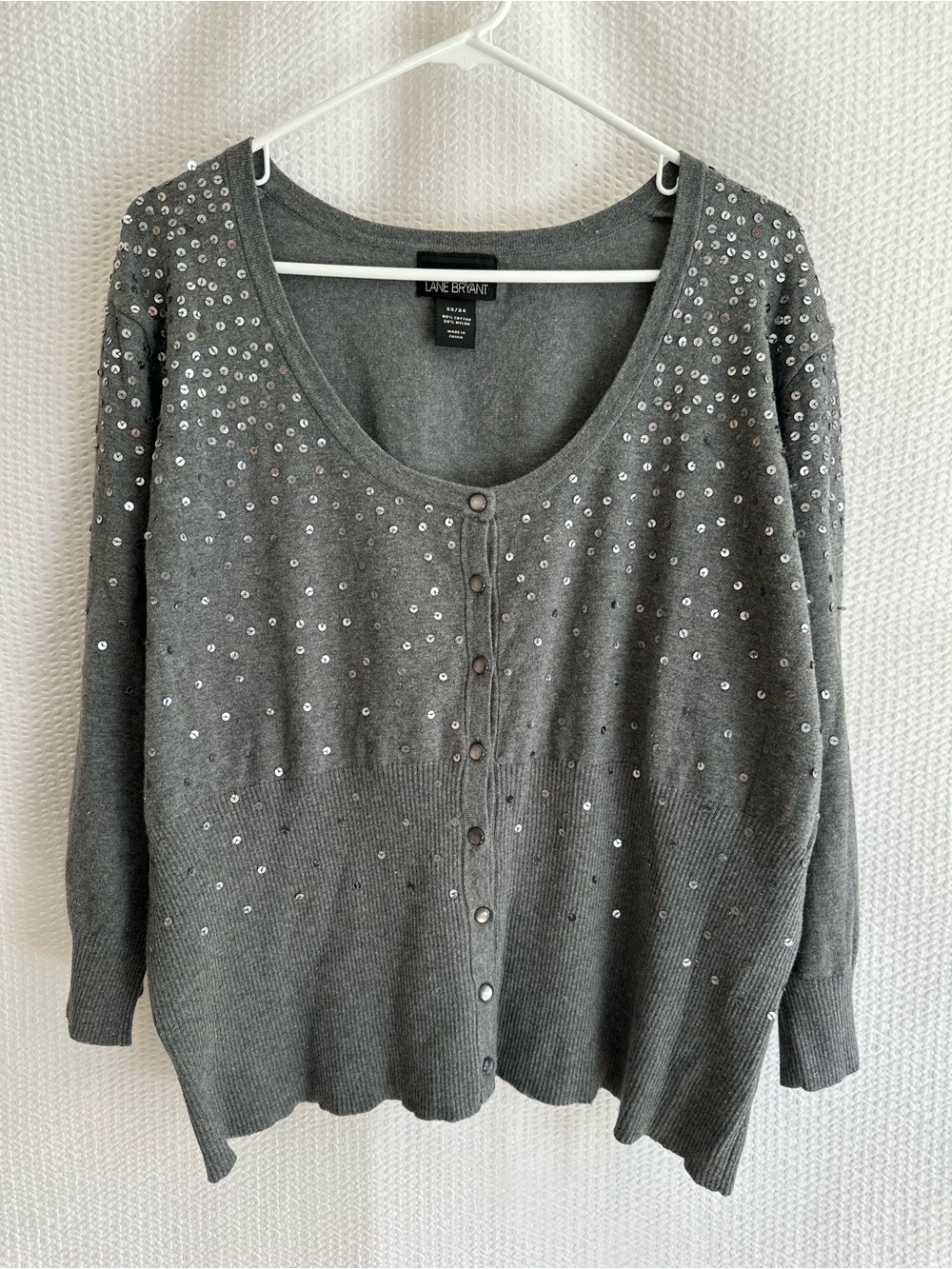 Lane Bryant Gray Sequin Embellished Button Front Cardigan Sweater 22/24